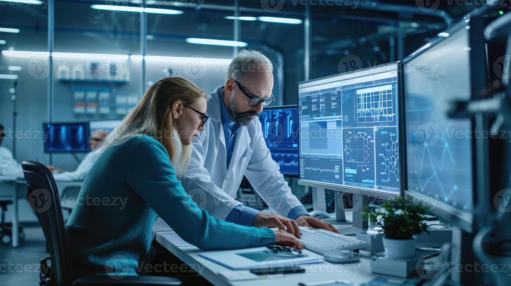 The scientists analyzing data photo