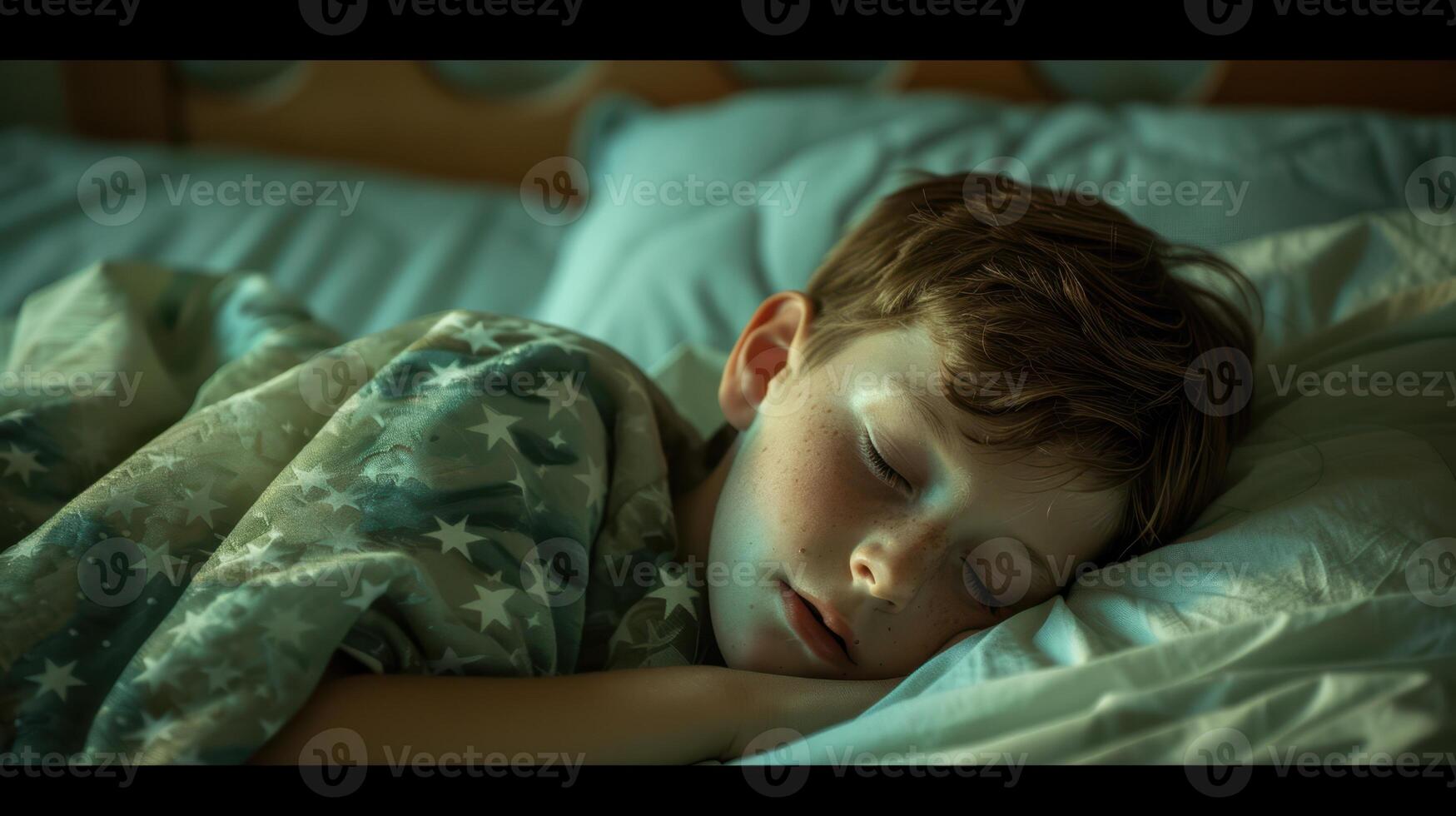 The sleeping child in bed photo