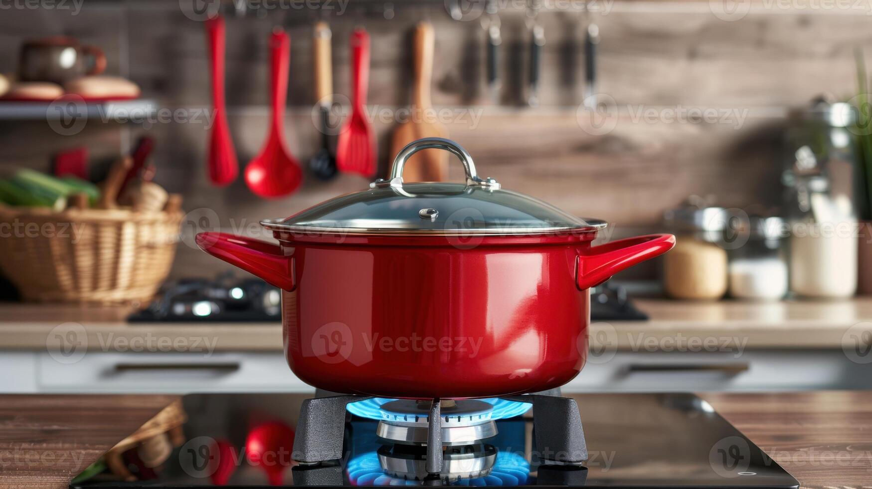 The red pot on stove photo