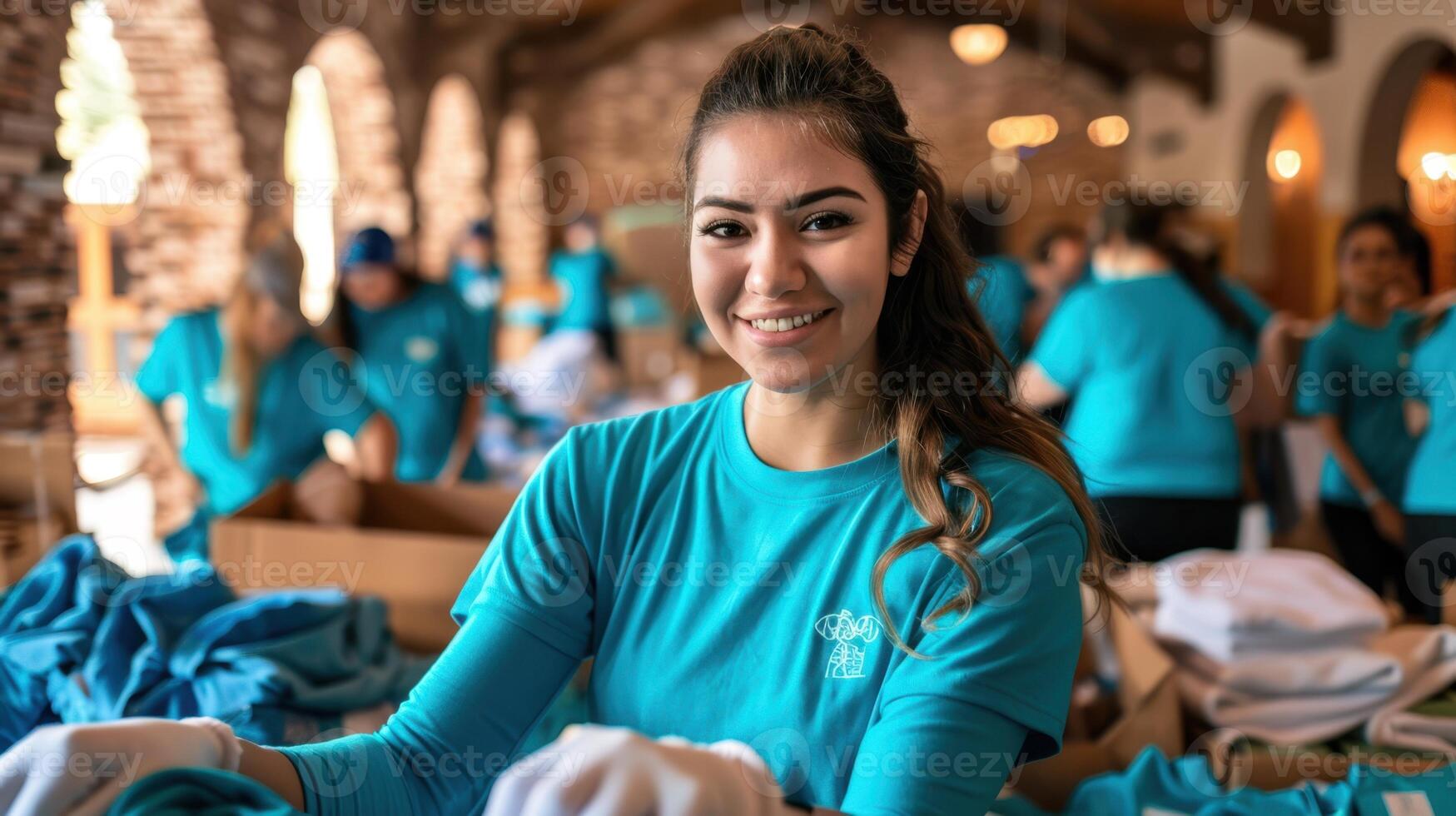 The smiling volunteer at event photo