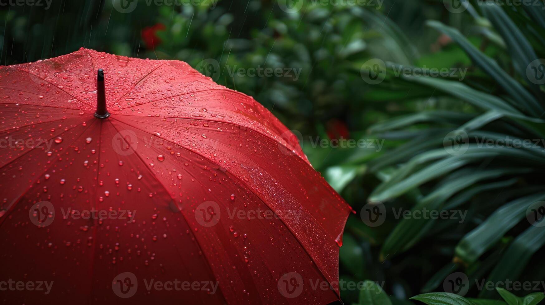 The red umbrella in rain photo
