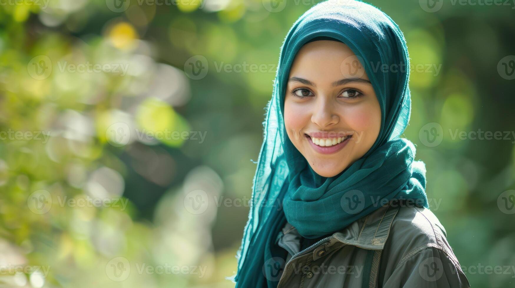 The woman in green hijab photo