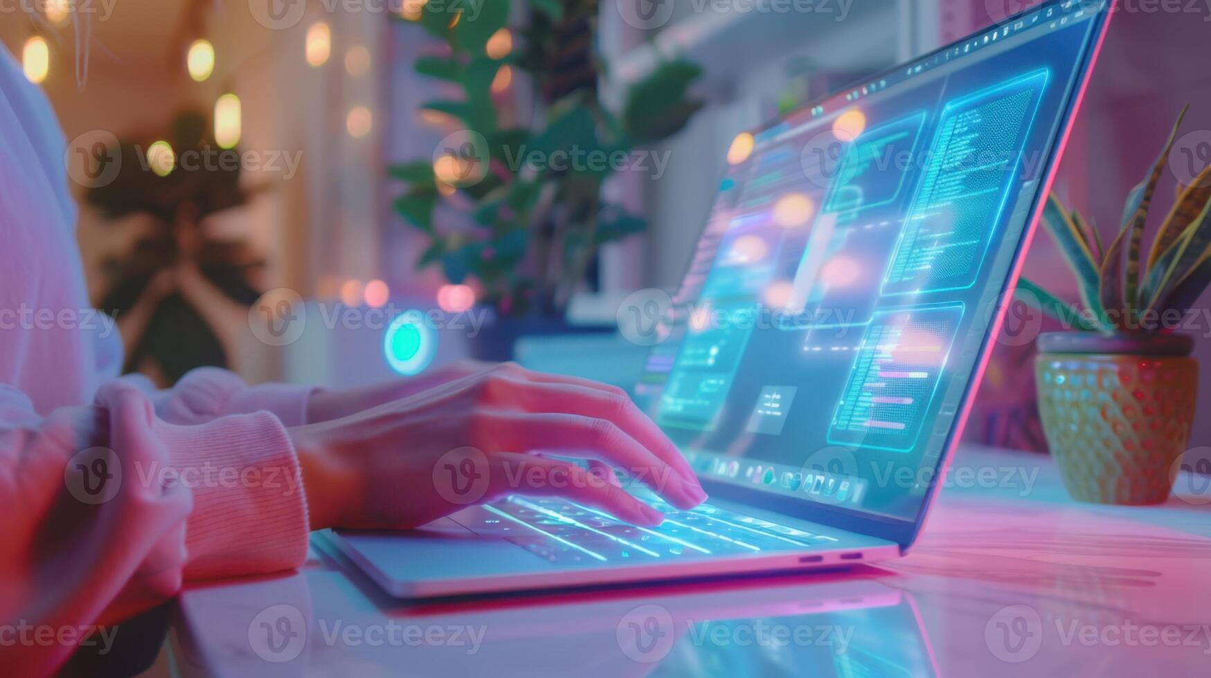 The Coding on Neon Laptop photo