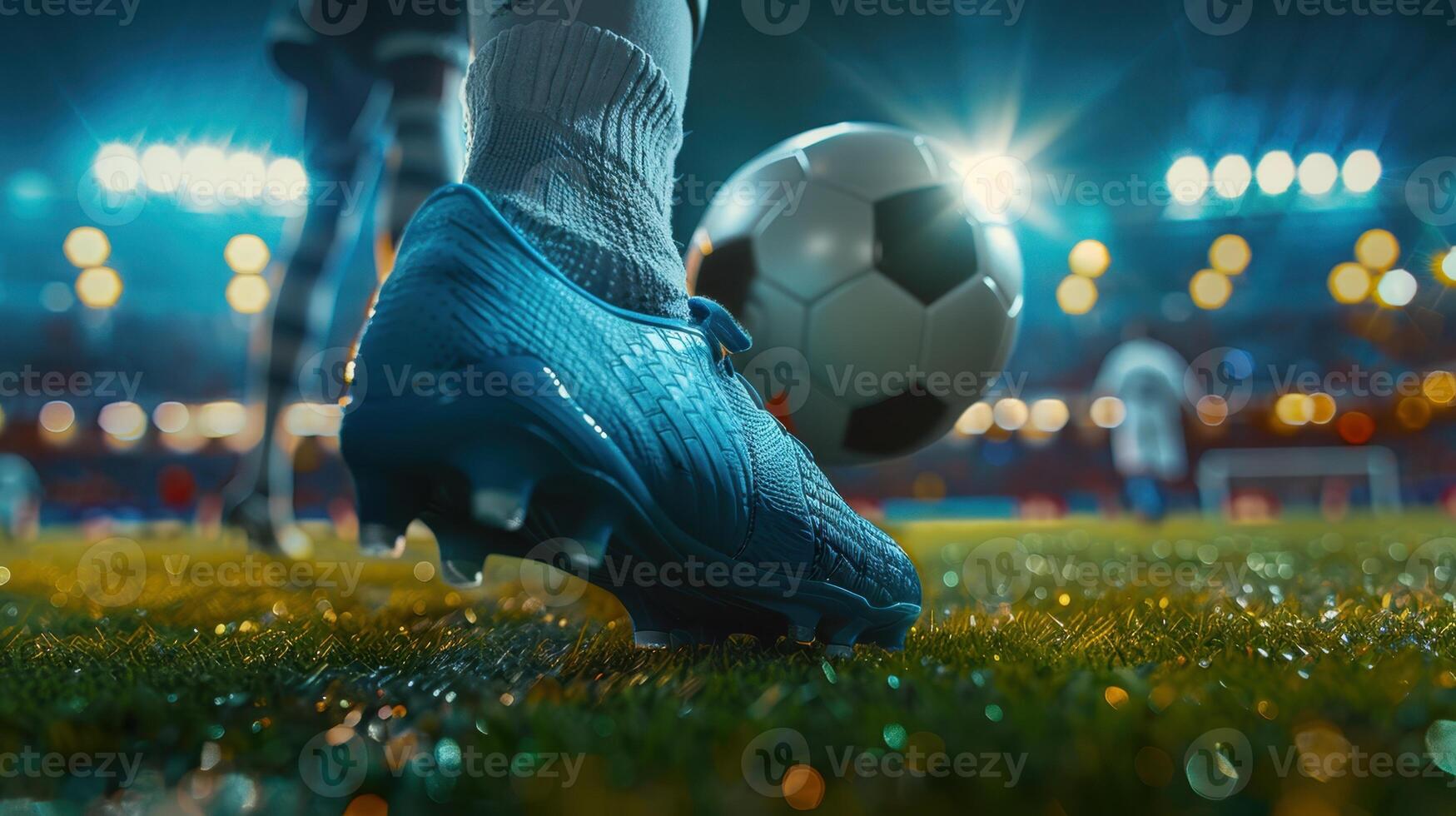 A soccer player's foot on the grass with a ball photo