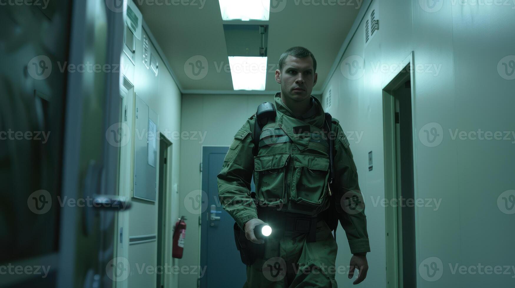 The soldier in dim hallway photo