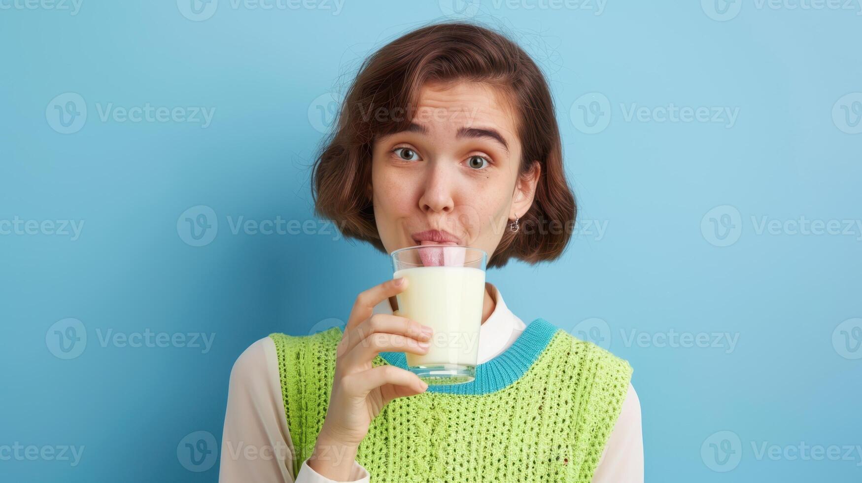 The woman drinking milk photo