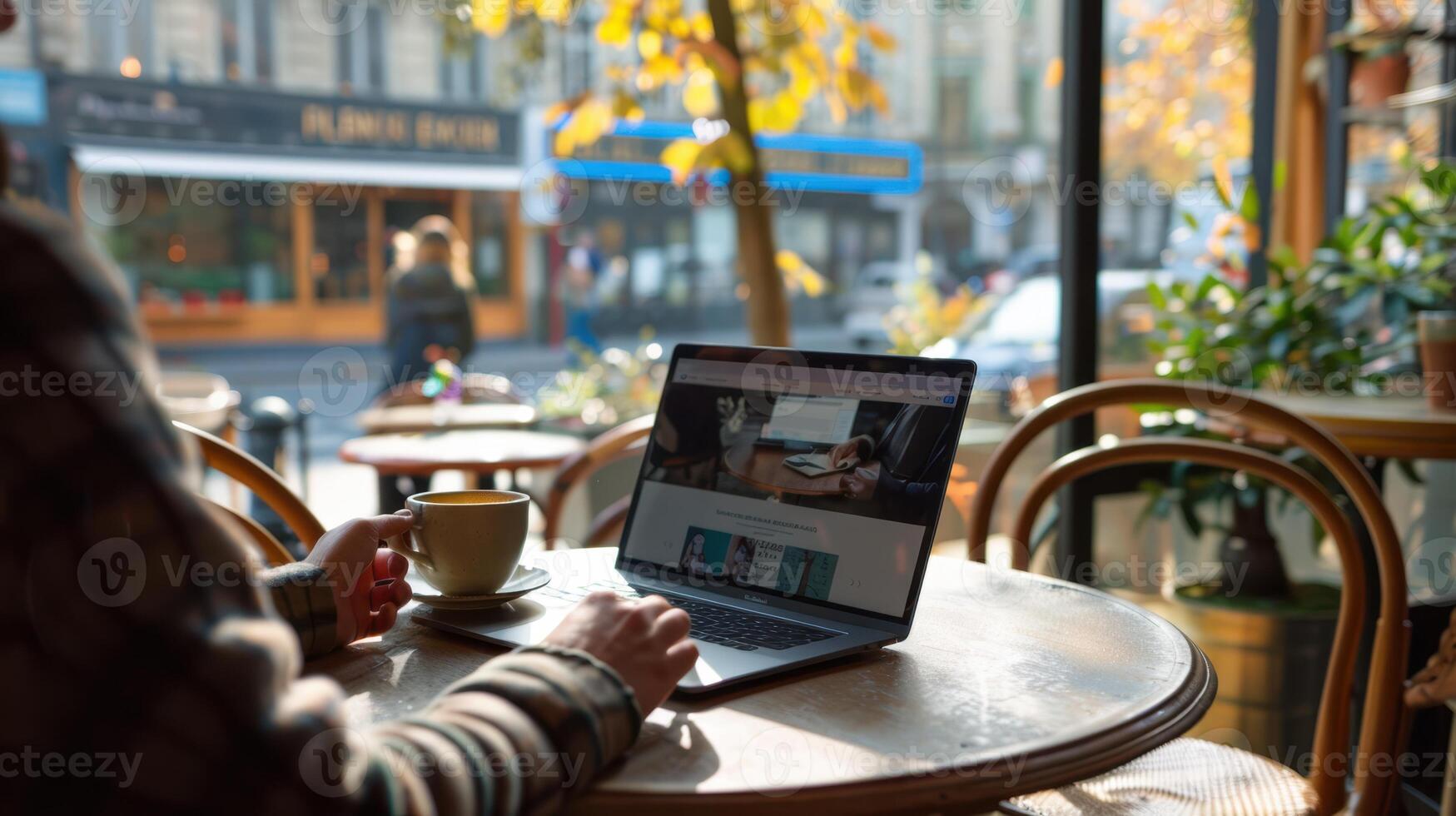 The person browsing on laptop photo