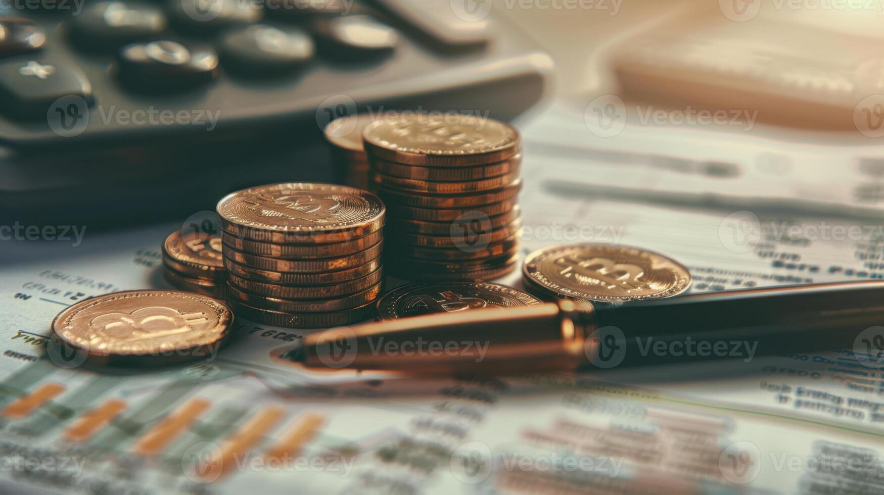 The stacked bitcoin coins photo