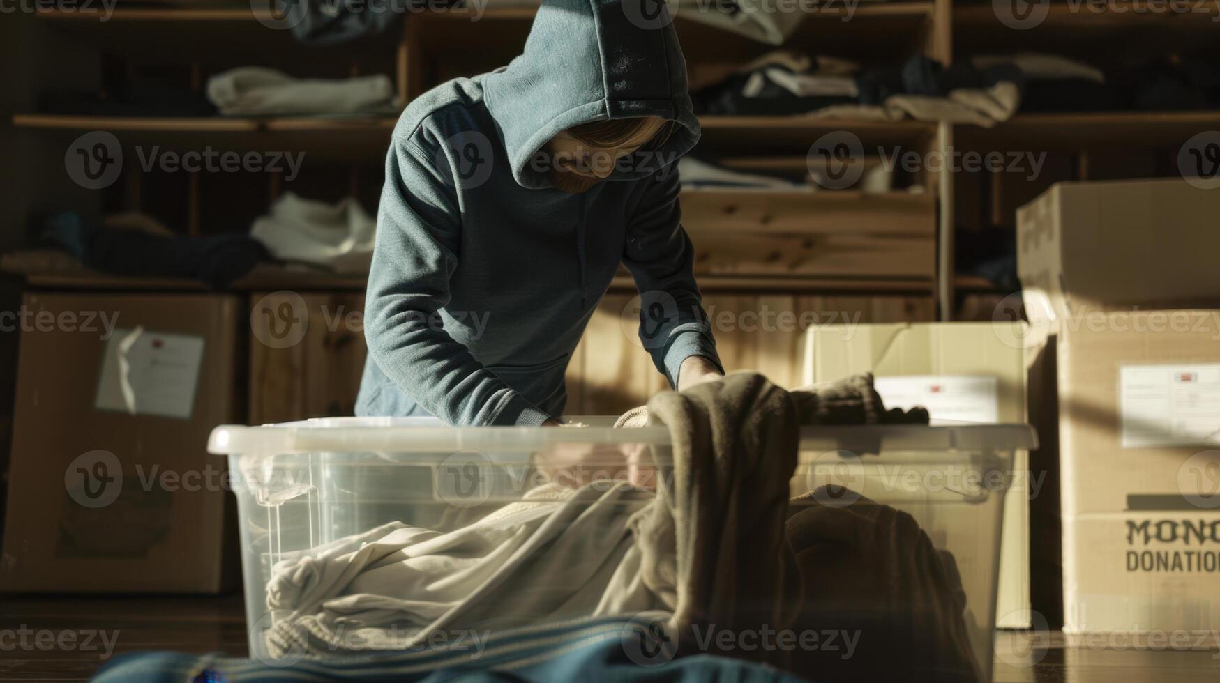 The man sorting donated clothes photo