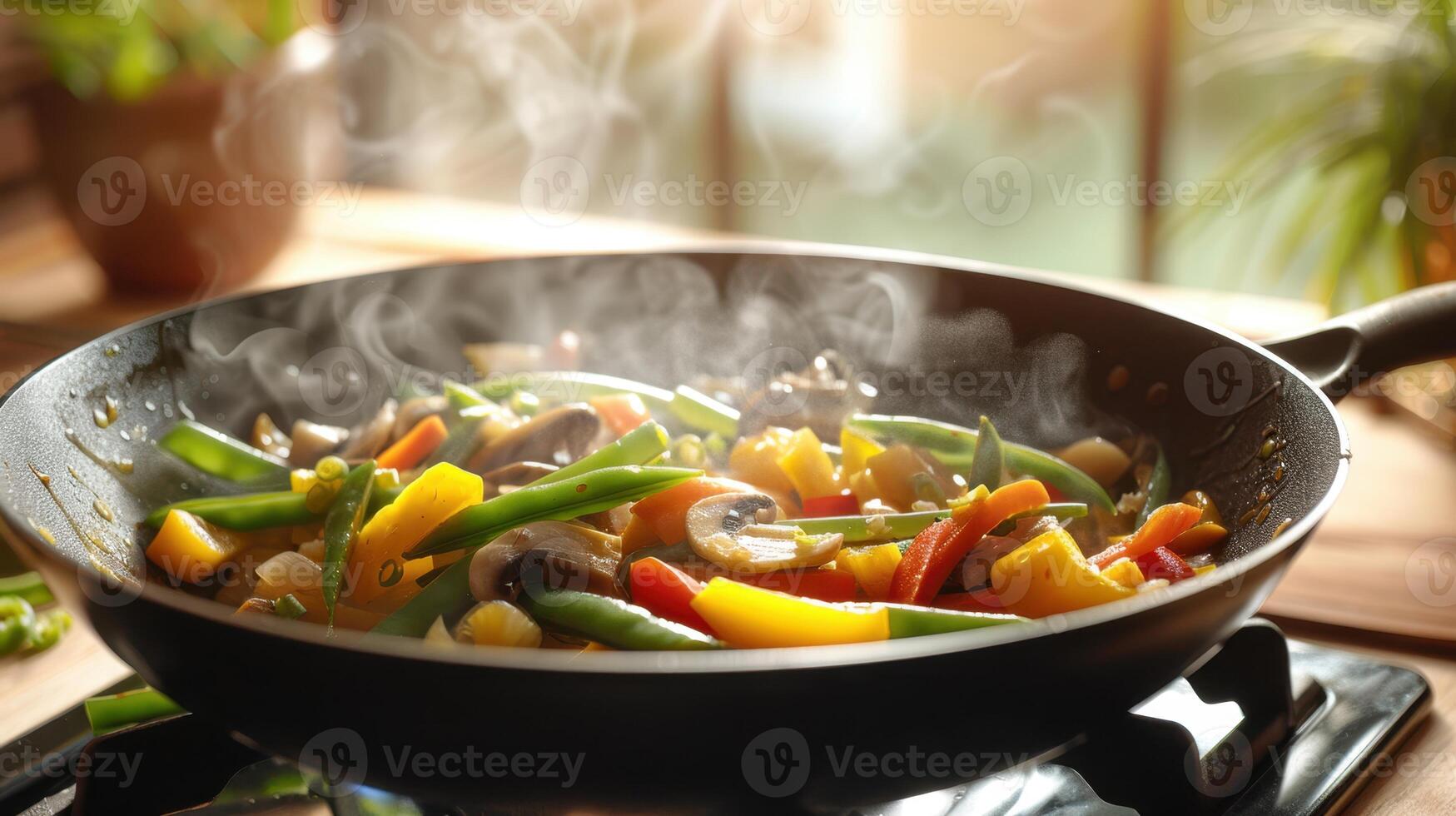 The steaming vegetable stir-fry photo