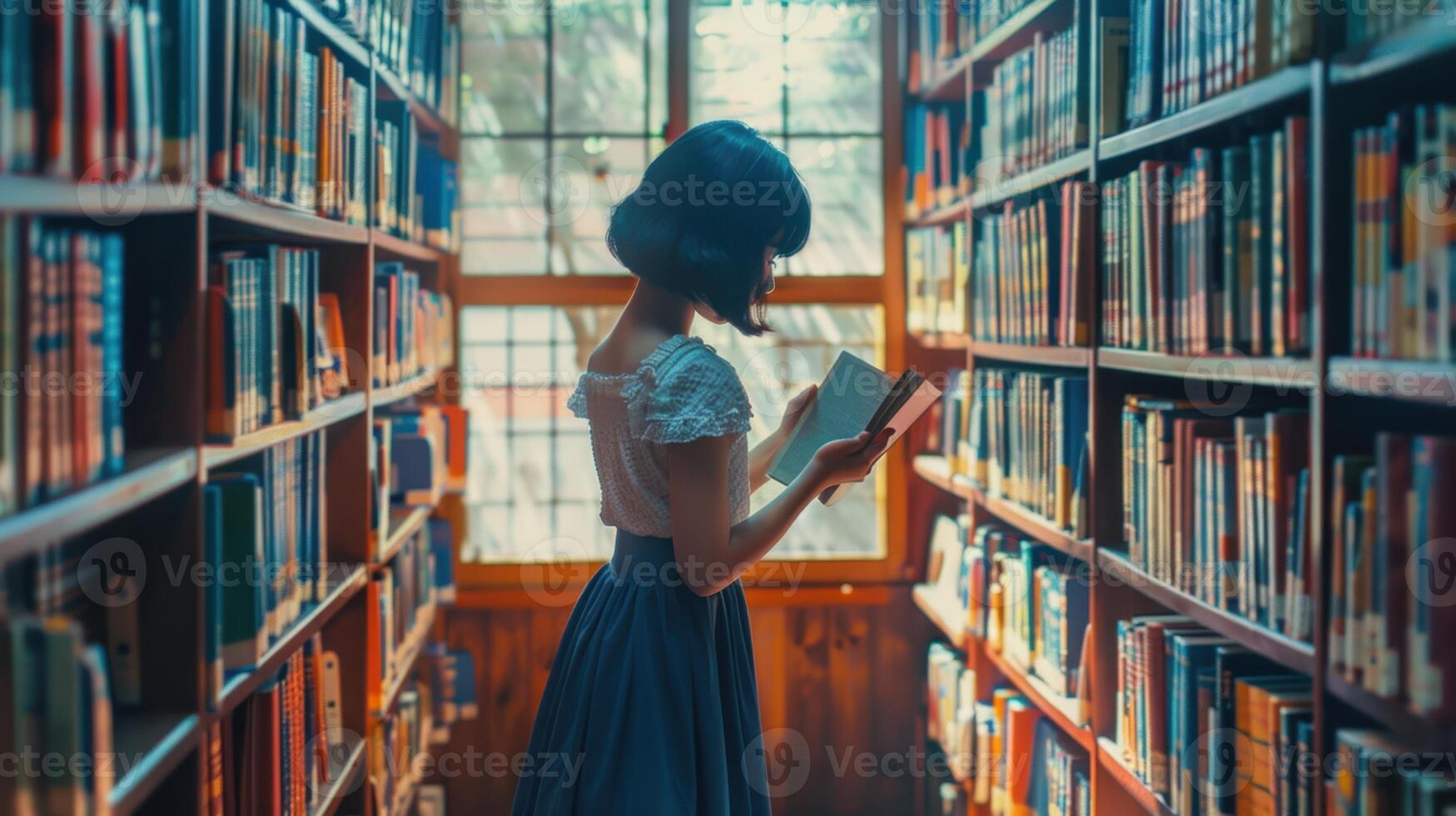 The woman reading in library photo