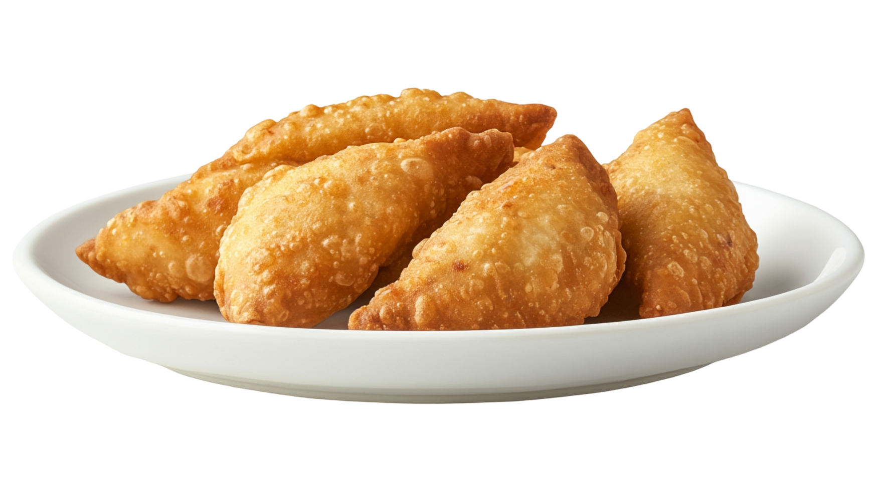 Crispy Golden Fried Dumplings on a White Plate - Perfect Snack or Appetizer png