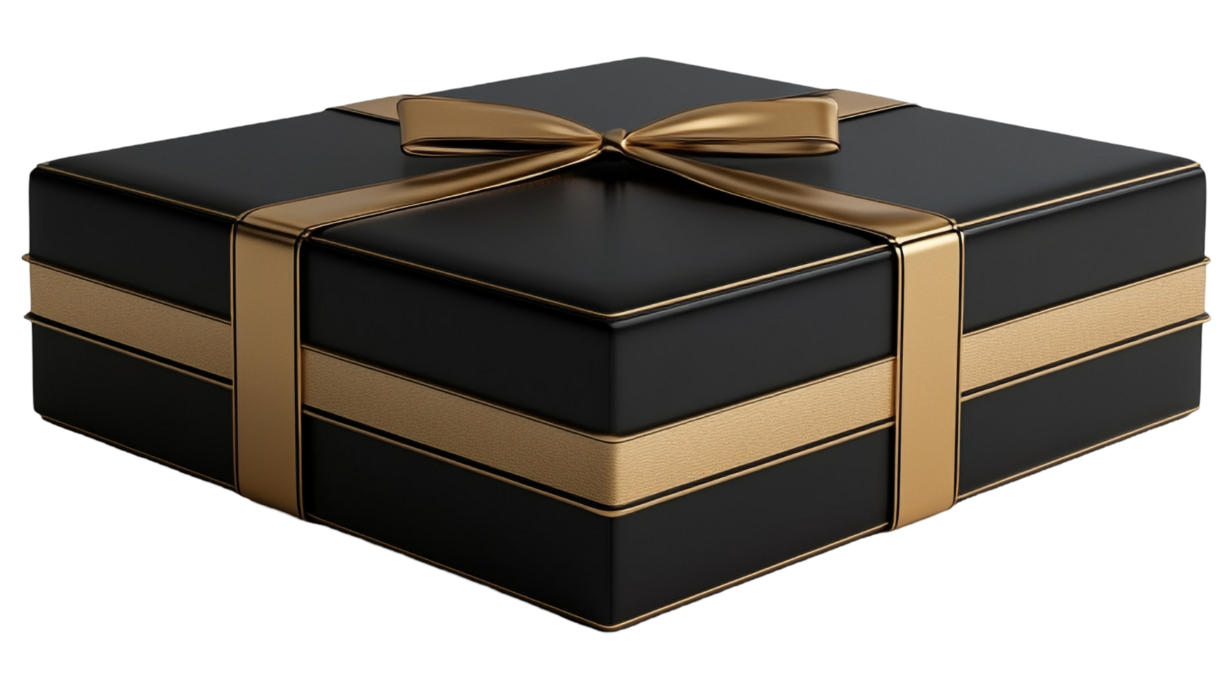 Elegant Black Gift Box with Gold Ribbon and Bow png