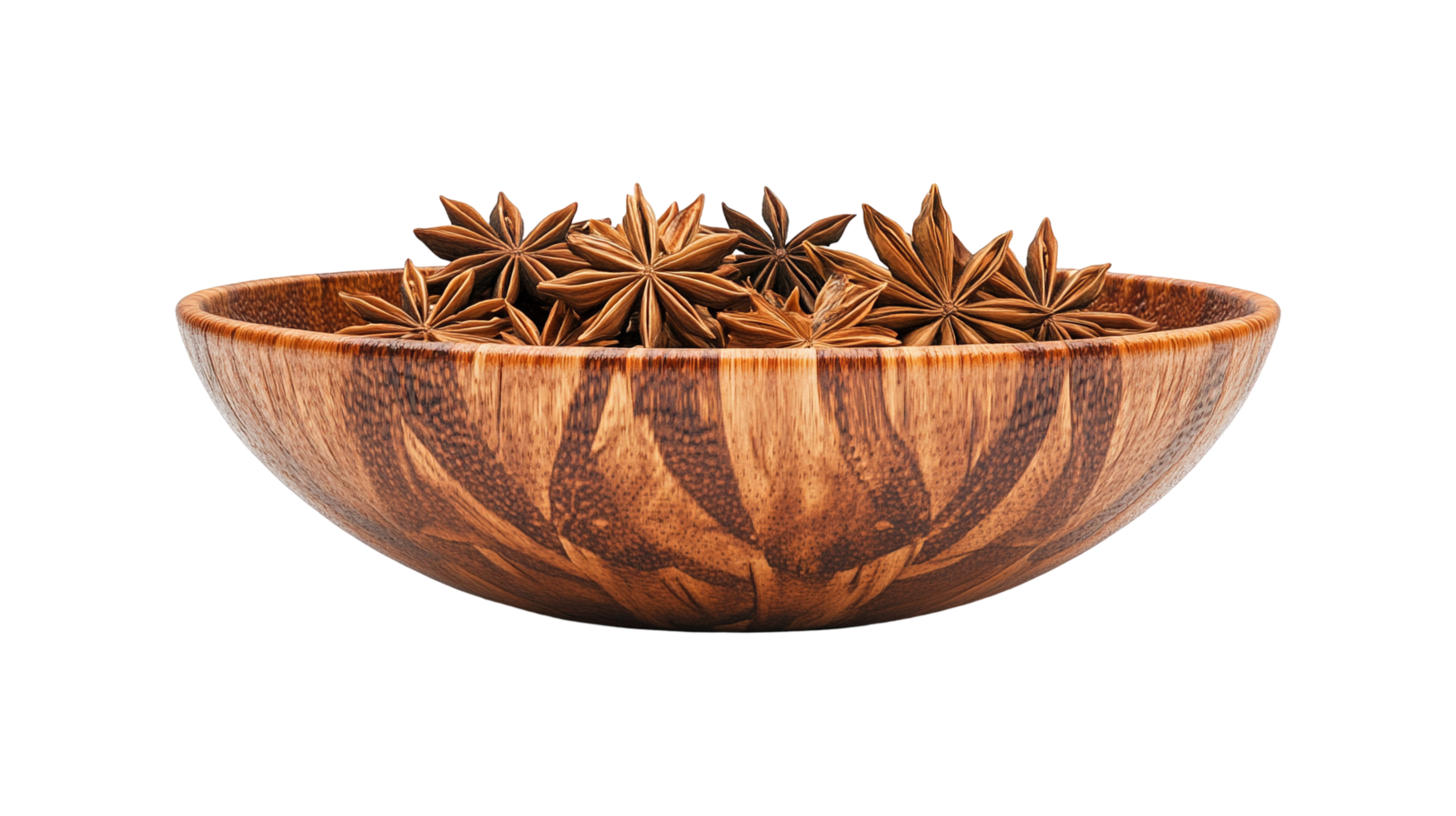Elegant Wooden Bowl Filled with Whole Star Anise Aromatic Spices Close Up png
