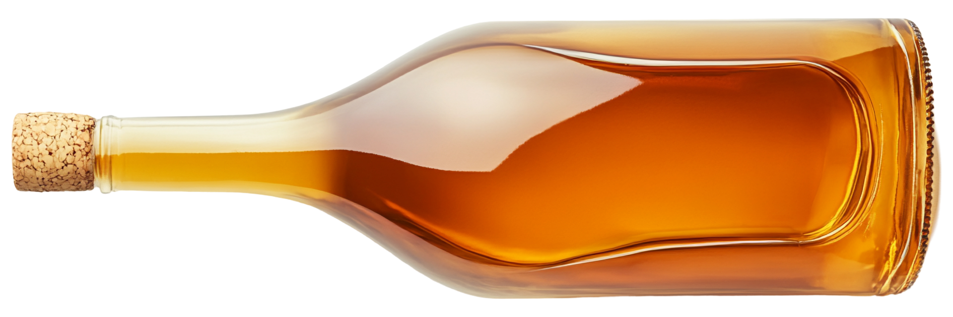 Elegant Amber Glass Bottle with Cork Stopper png