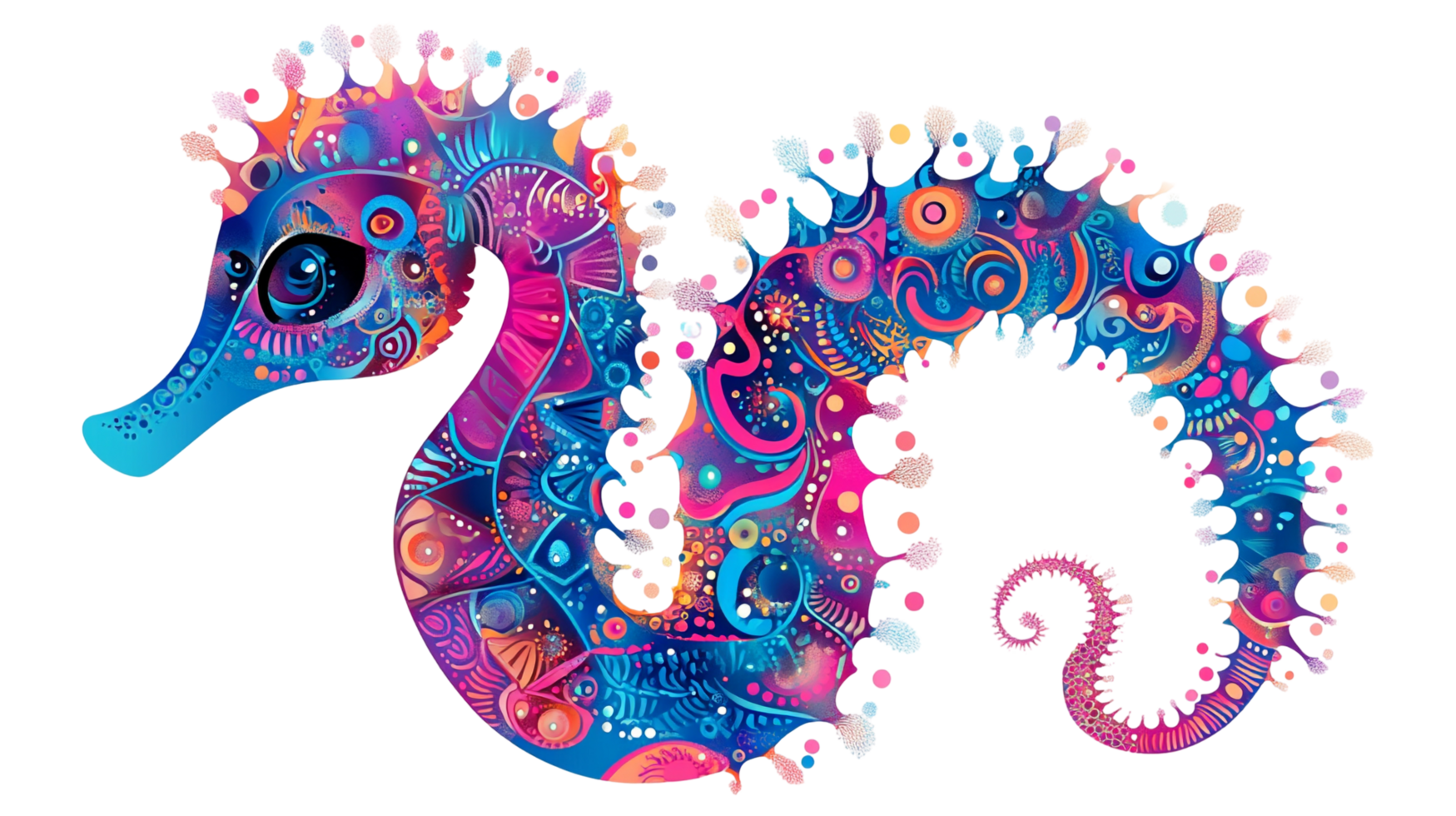 Vibrant Abstract Seahorse Illustration with Intricate Patterns png