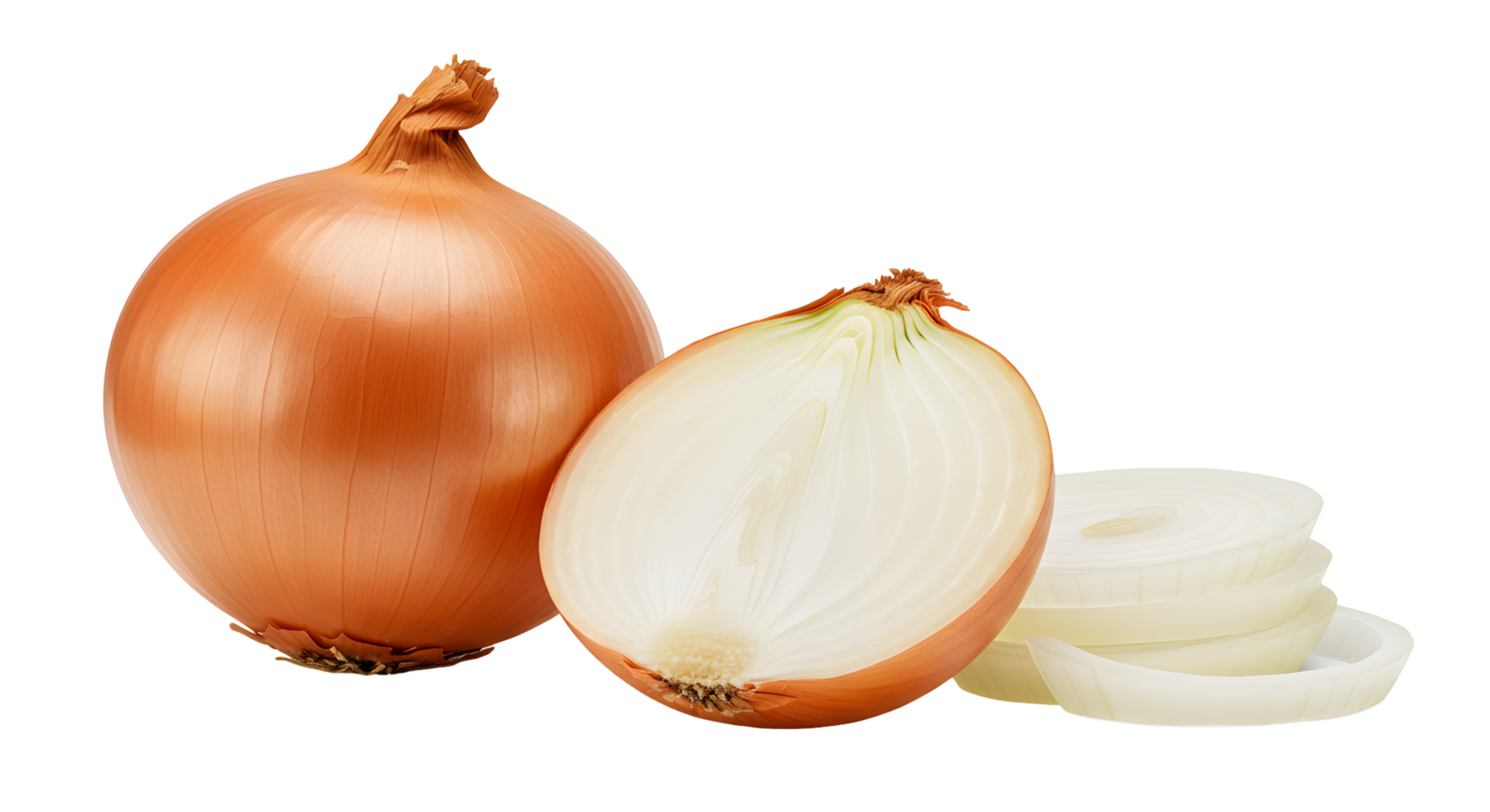 Cut Onion and Whole Onion isolated on transparent png