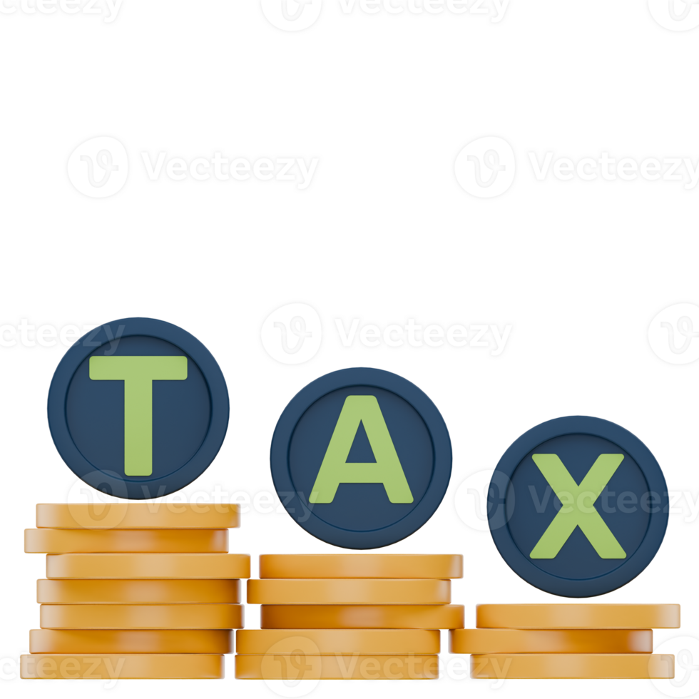 3D Stack of Golden Coins with TAX Text on Top Representing Financial Obligations and Tax Payments png