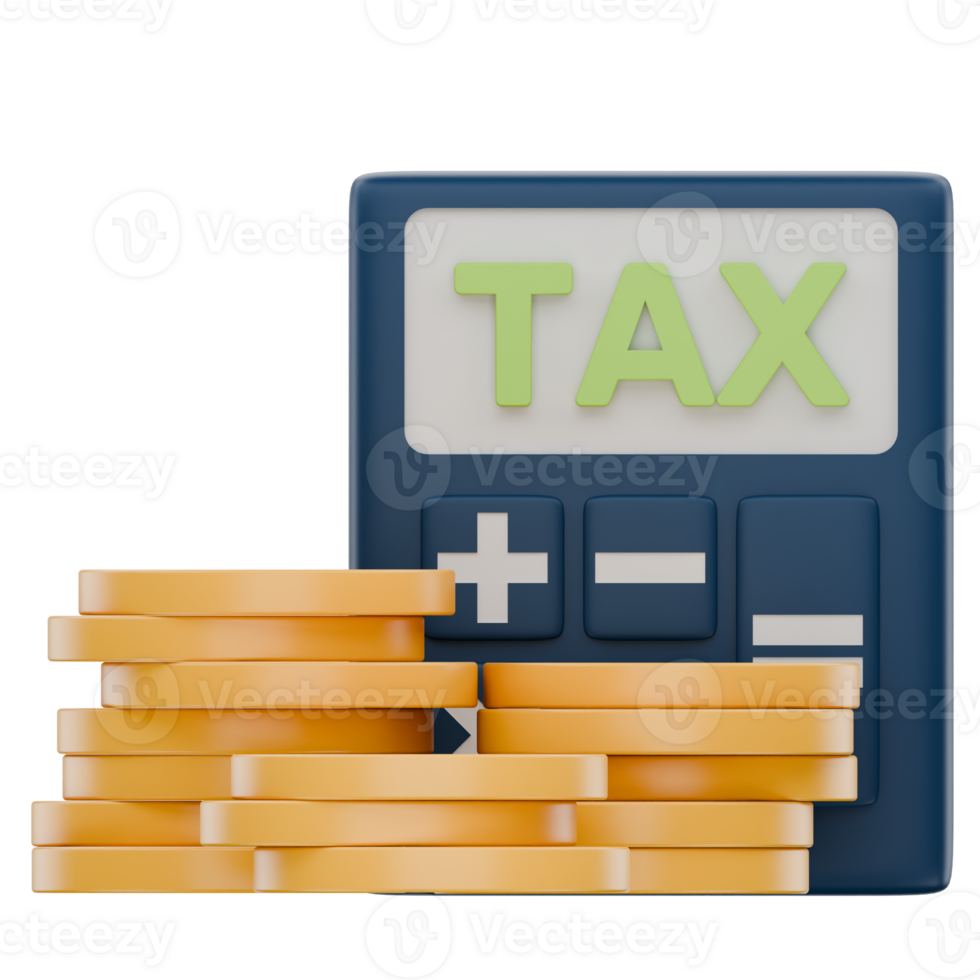 3D Tax Calculation Icon with Stacked Coins and Calculator Representing Financial Analysis png
