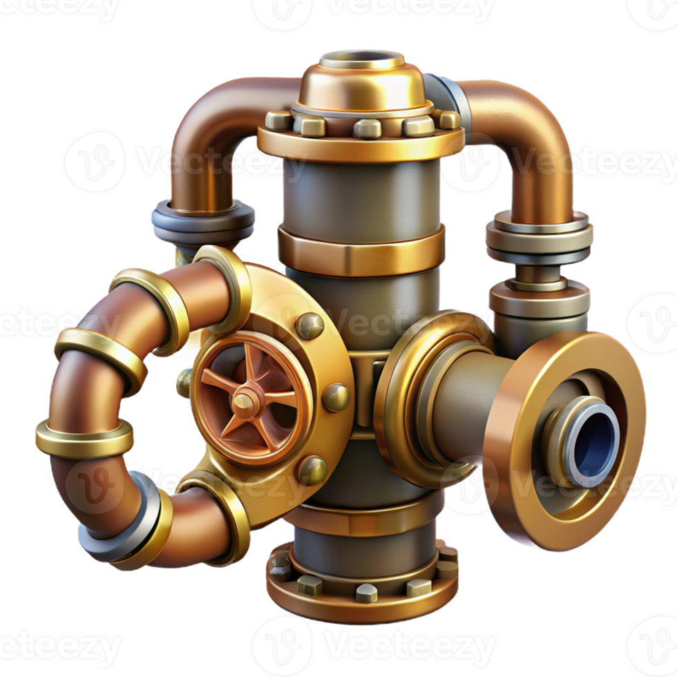 vibrant creative Steampunk pipe with intricate fittings, valves, and connectors premium png