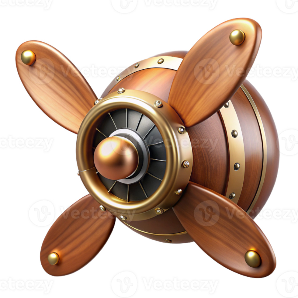 serene vintage Steampunk airship propeller made of polished wood and copper high resolution png