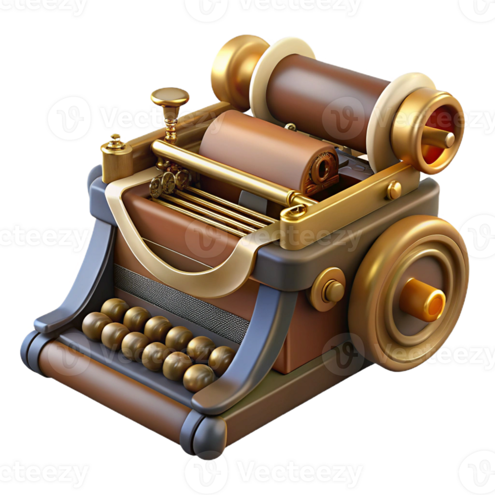 magnificent abstract Steampunk typewriter with brass keys and a paper roll authentic png