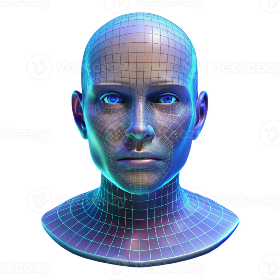 beautiful contemporary Hologram Projection of a Human Face, digital grid effect exclusive png