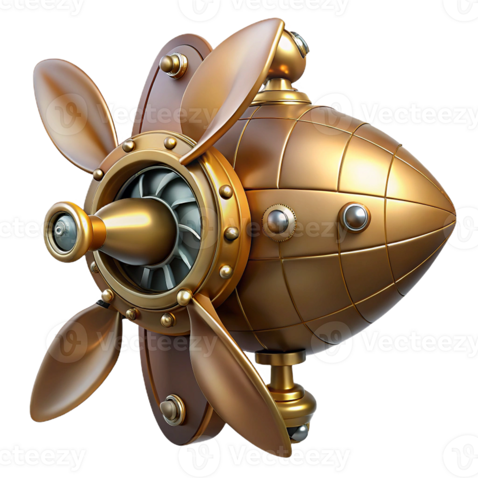 vibrant minimalist Steampunk airship propeller with ornate brass details high quality png
