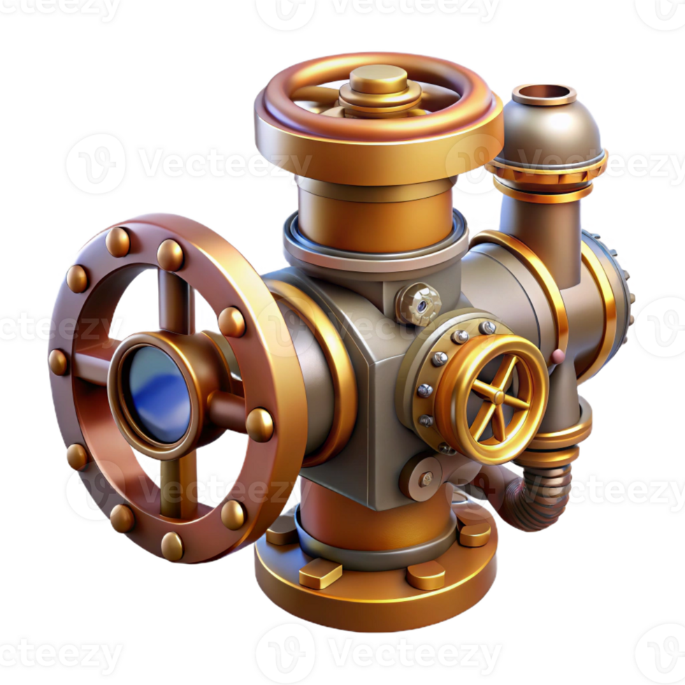 stunning rustic Steampunk valve with a handle, pipe connections, and intricate details professional png