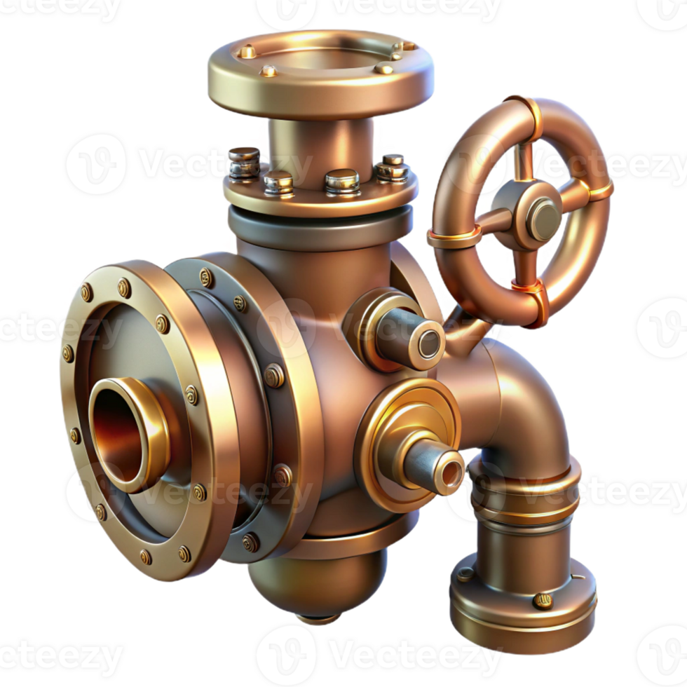 elegant traditional Steampunk valve with a handle, pipe connections, and intricate details professional png