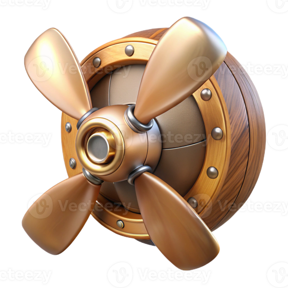impressive artistic Steampunk airship propeller made of polished wood and copper genuine png