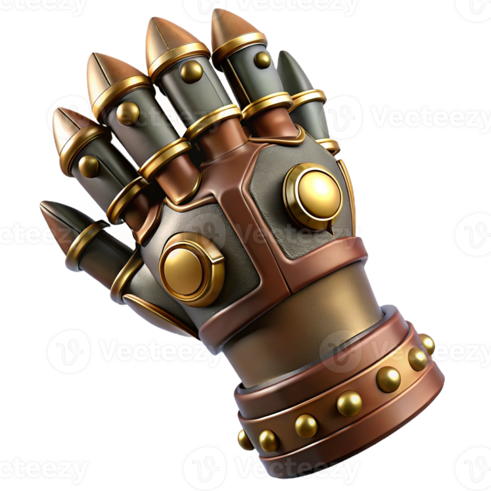 serene classic A steampunk gauntlet with articulated fingers and spiked knuckles 4K png