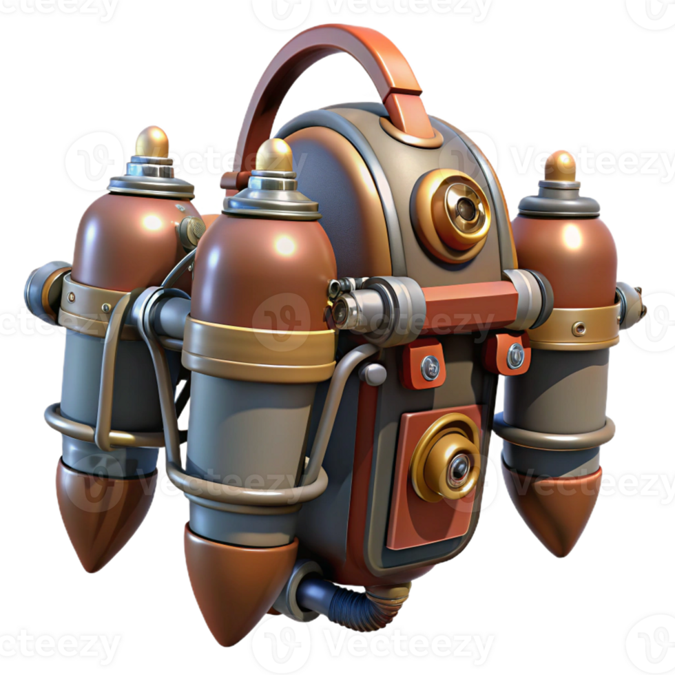 wonderful artistic Steampunk jetpack with thrusters, tanks, and control levers exclusive png