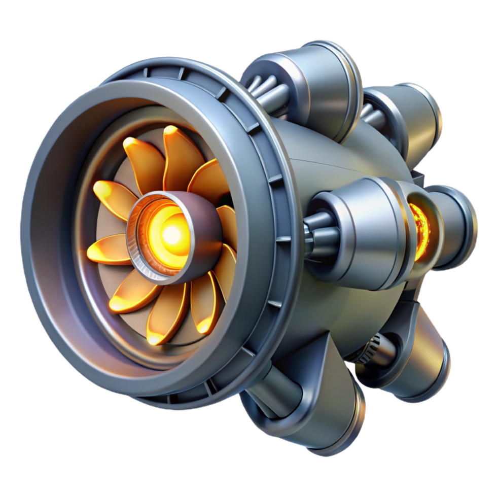 serene traditional Spaceship engine with glowing turbines authentic png