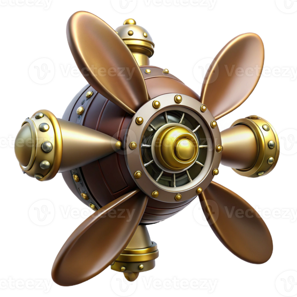 vibrant creative Steampunk airship propeller with ornate brass details high resolution png