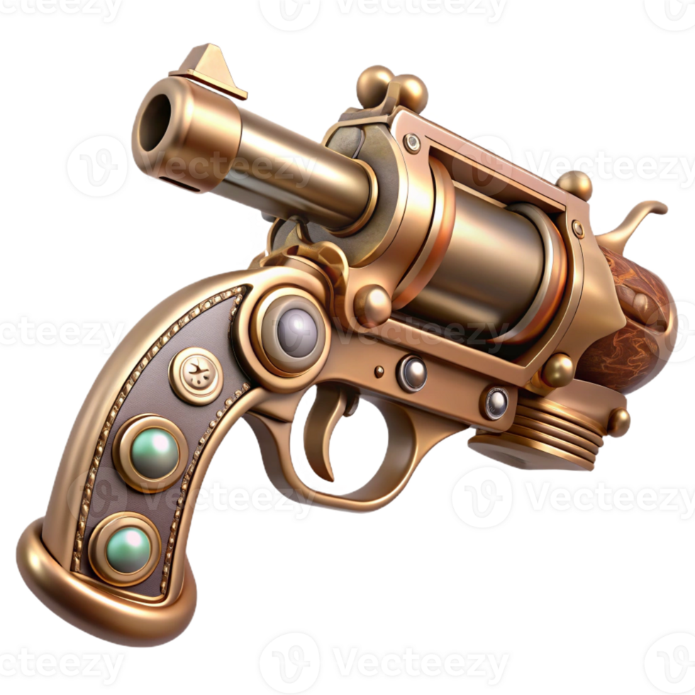 wonderful artistic A steampunk pistol with intricate engravings and a pearl handle authentic png