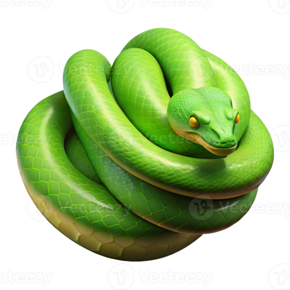 wonderful contemporary A slithering green tree python, coiled 4K png