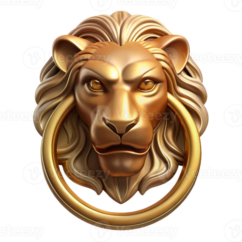 beautiful contemporary Brass door knocker, lion head, antique, 4K png