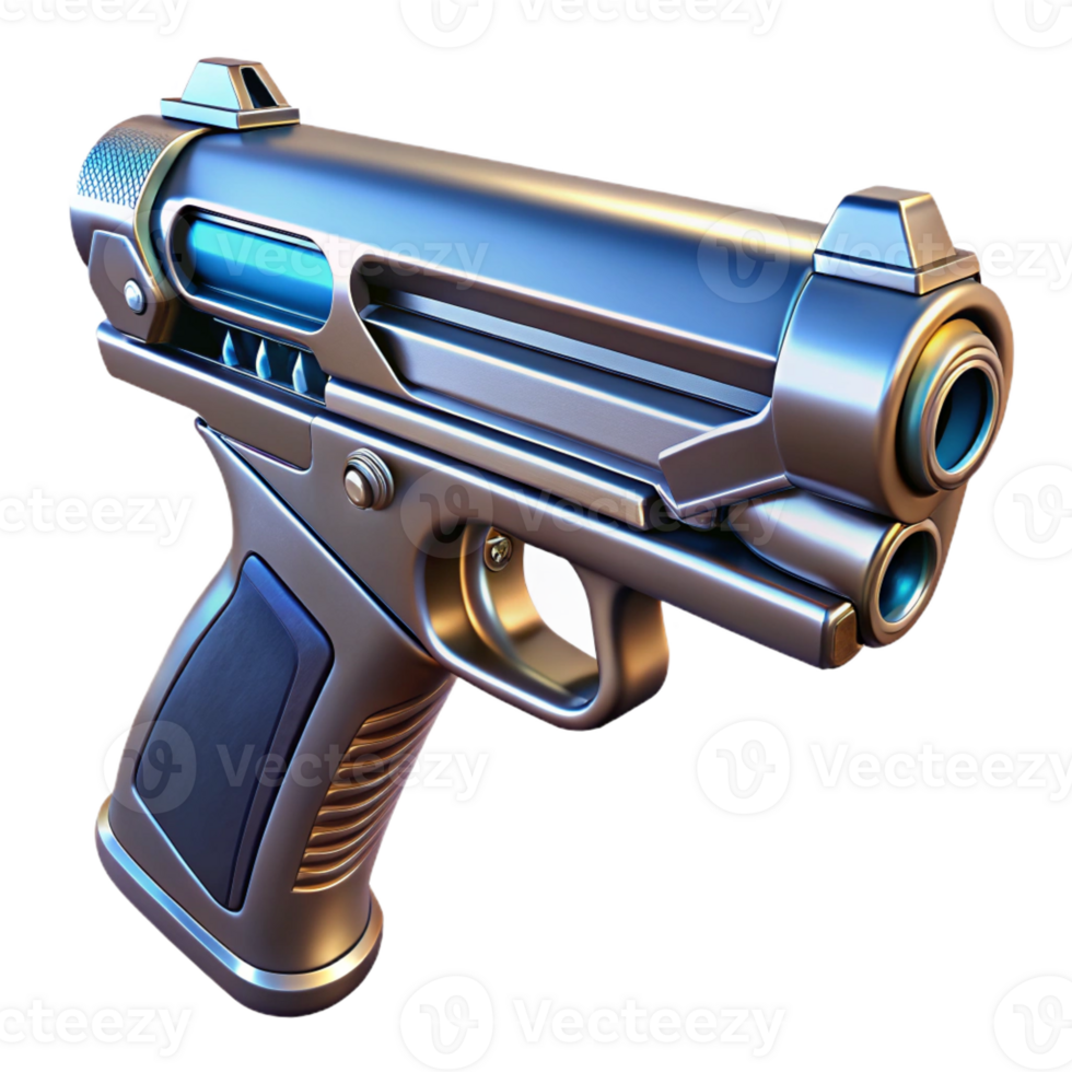 wonderful contemporary Futuristic pistol, sleek design, chrome finish high quality png