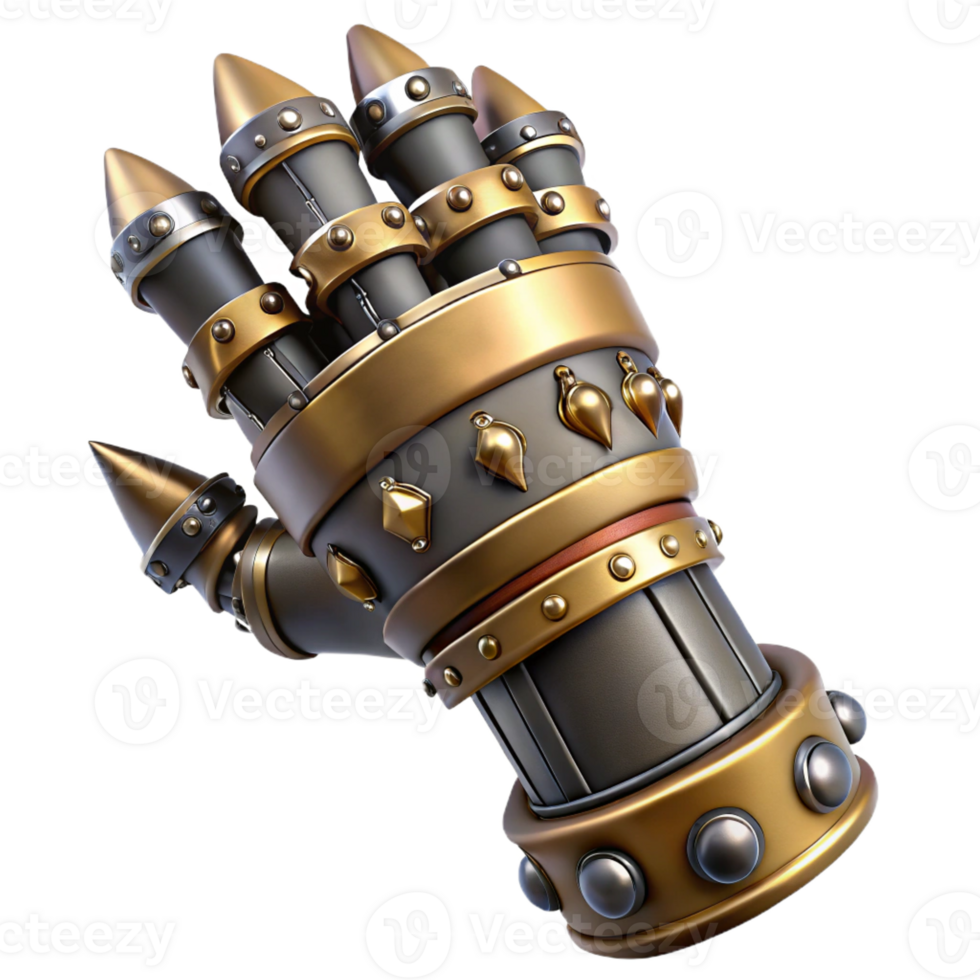 wonderful vintage A steampunk gauntlet with articulated fingers and spiked knuckles 4K png