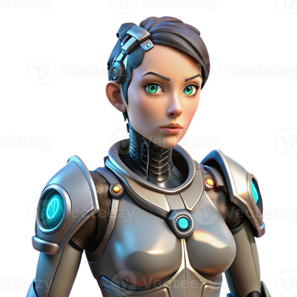 extraordinary traditional Cyberpunk style female cyborg with visible mechanical augmentations authentic png