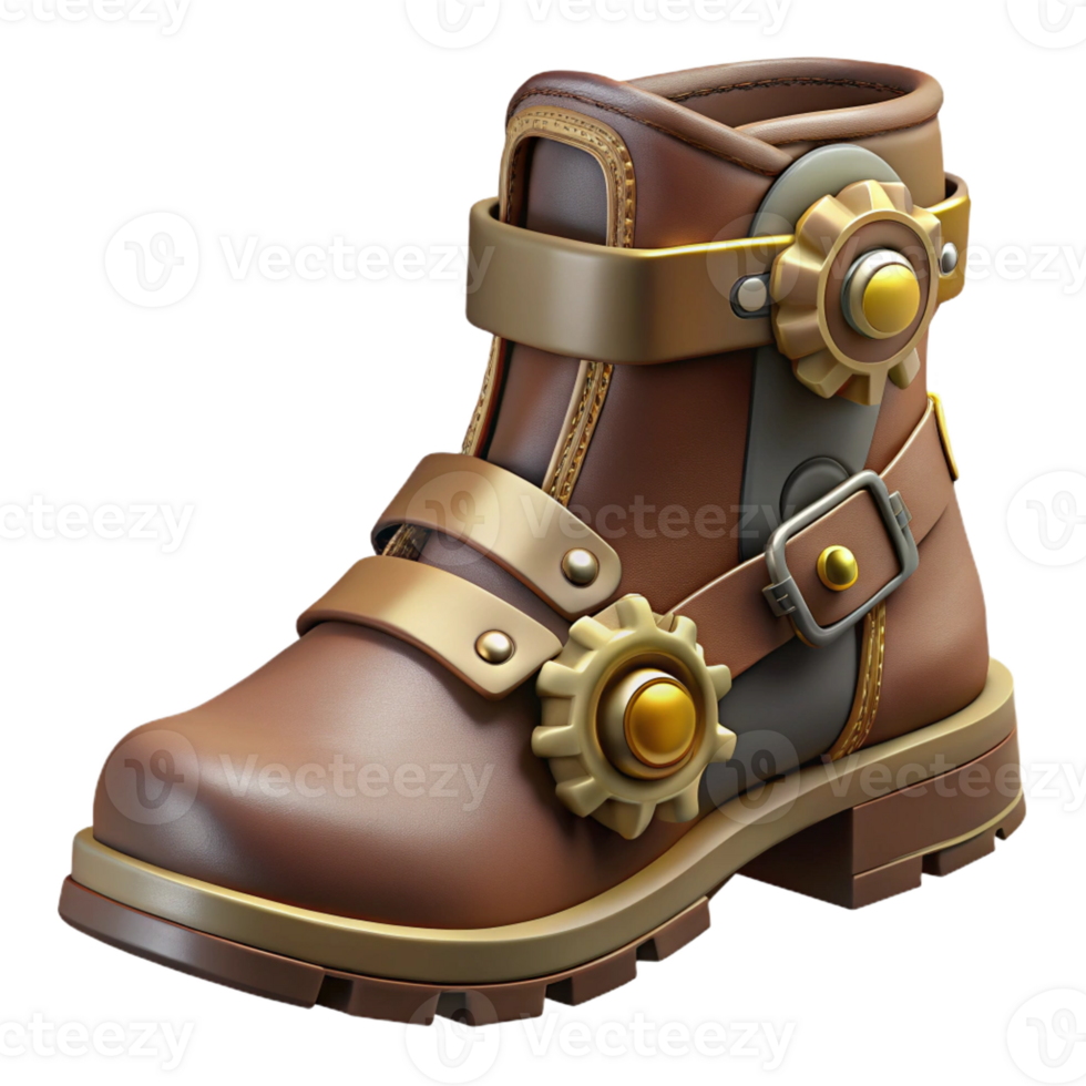 magnificent abstract Steampunk boot with buckles, gears, and leather straps high quality png