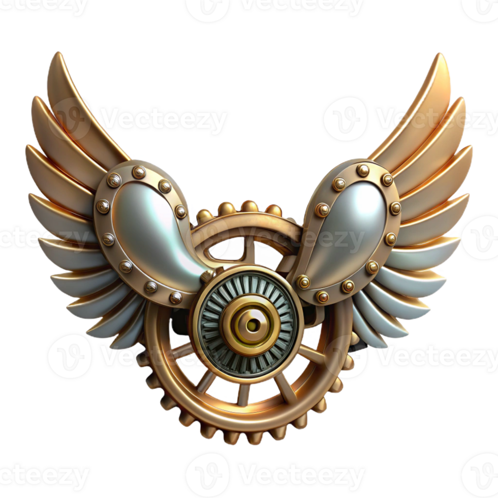 stunning contemporary Steampunk wings made of gears, clockwork, and metal feathers genuine png