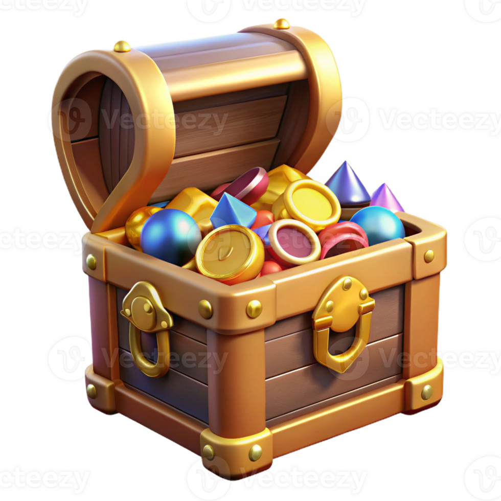 magnificent rustic A treasure chest, overflowing with gold coins and gems high quality png