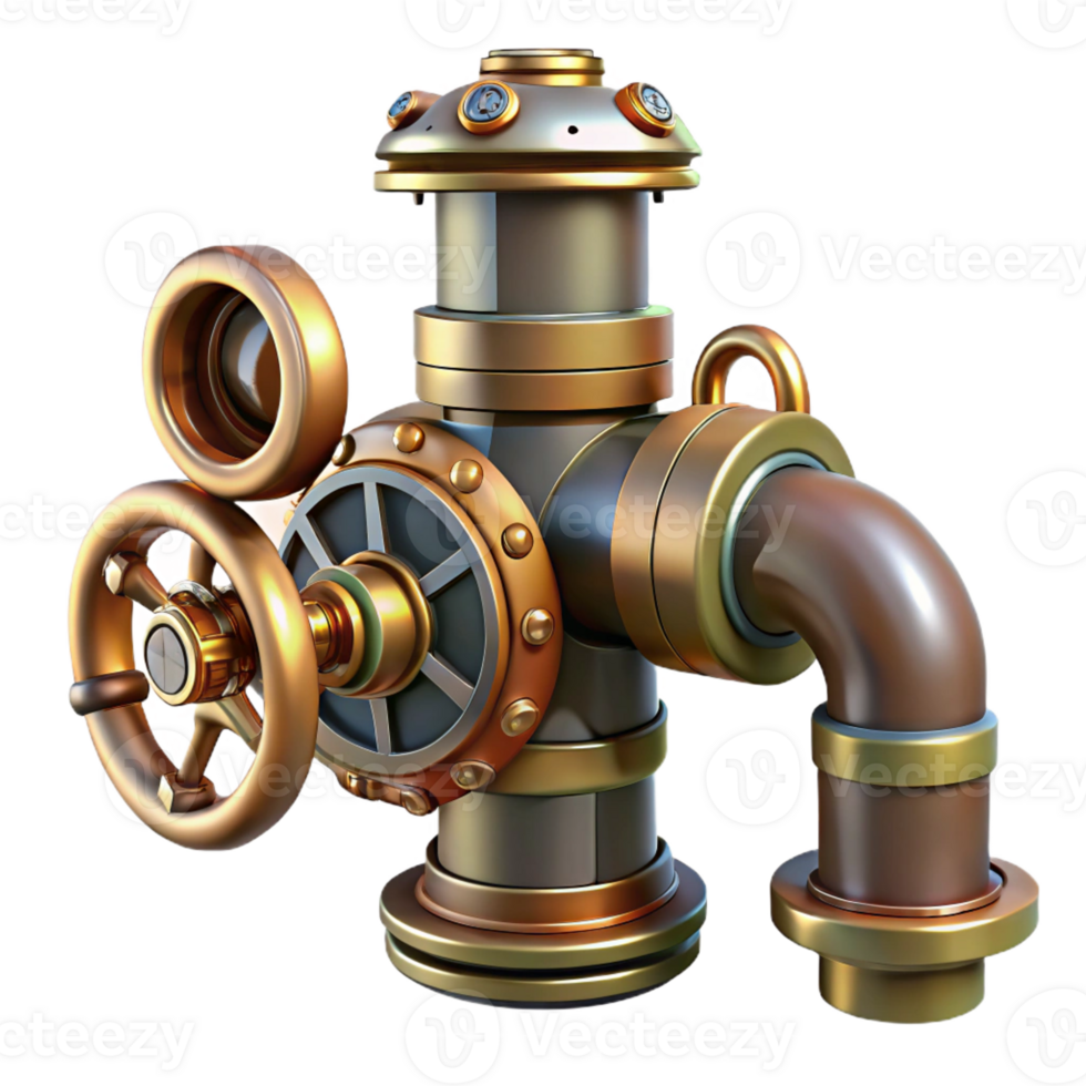 extraordinary abstract Steampunk pipe with intricate fittings, valves, and connectors high resolution png