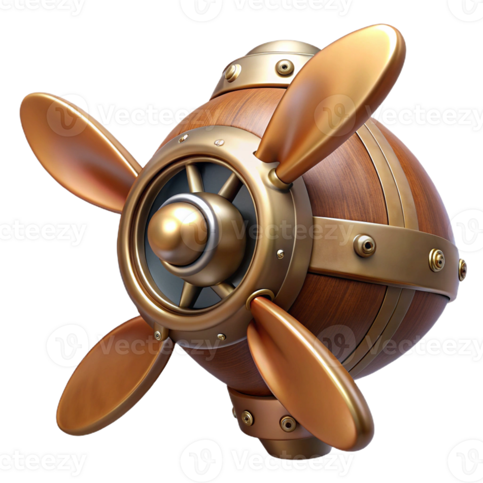 beautiful rustic Steampunk airship propeller made of polished wood and copper exclusive png