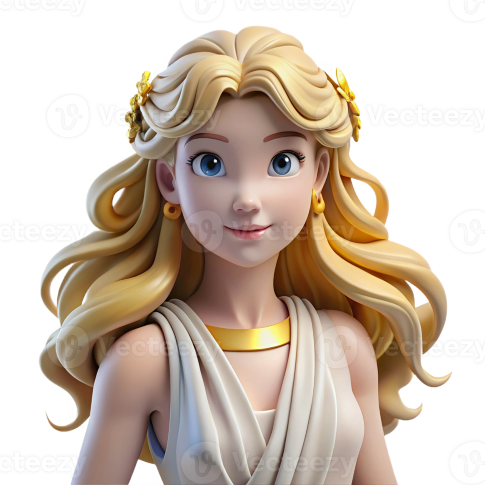 extraordinary traditional Aphrodite, Goddess of Love and Beauty, flowing hair, high resolution png