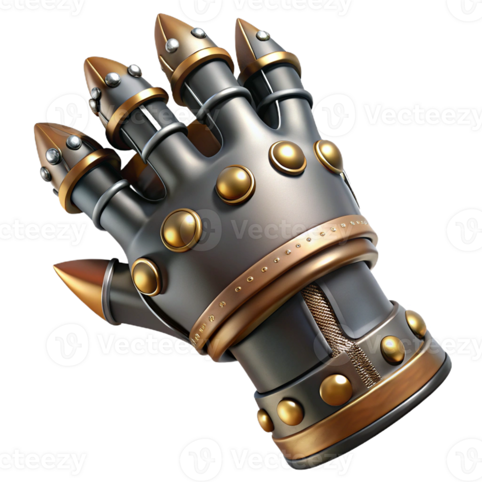 vibrant modern A steampunk gauntlet with articulated fingers and spiked knuckles high resolution png