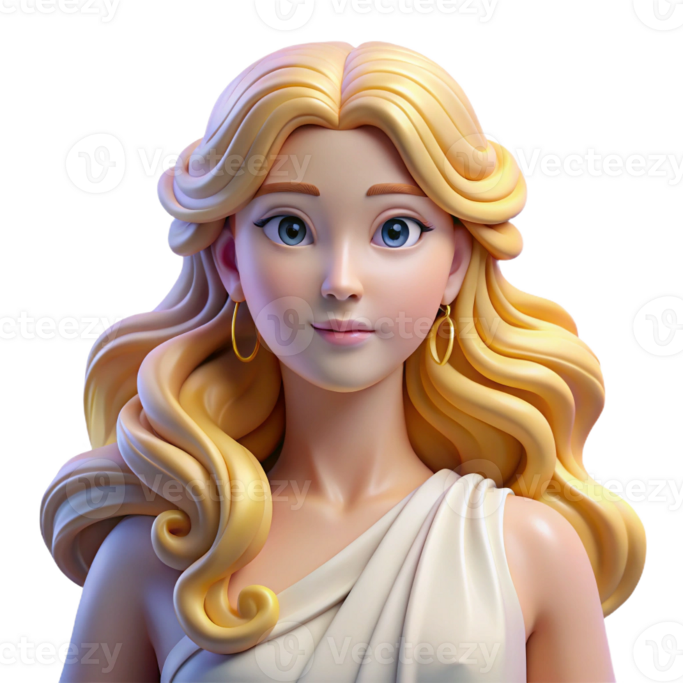 elegant traditional Aphrodite, Goddess of Love and Beauty, flowing hair, high resolution png
