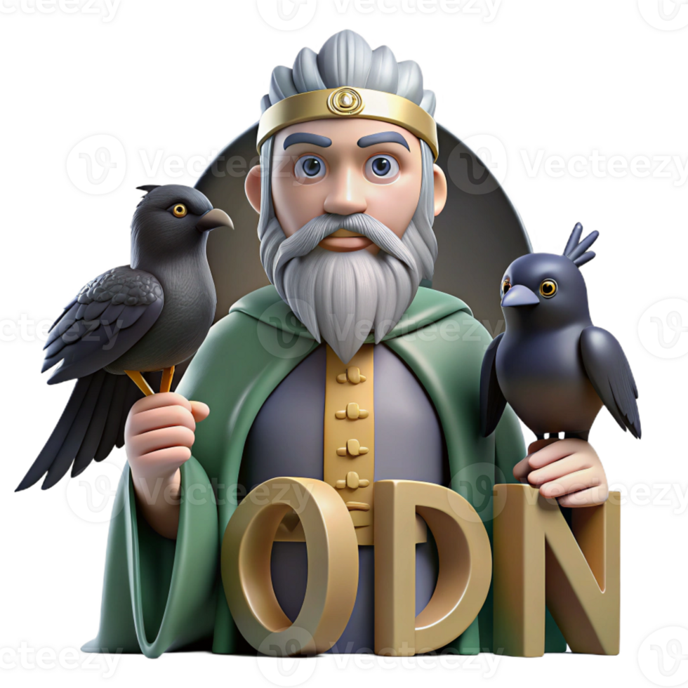 magnificent creative Odin, Allfather, Norse god, with ravens, detailed png